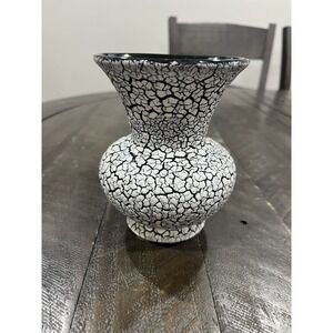 Jasba Art Pottery Vase 5" West Germany Cortina Lava Glaze Design Black/White